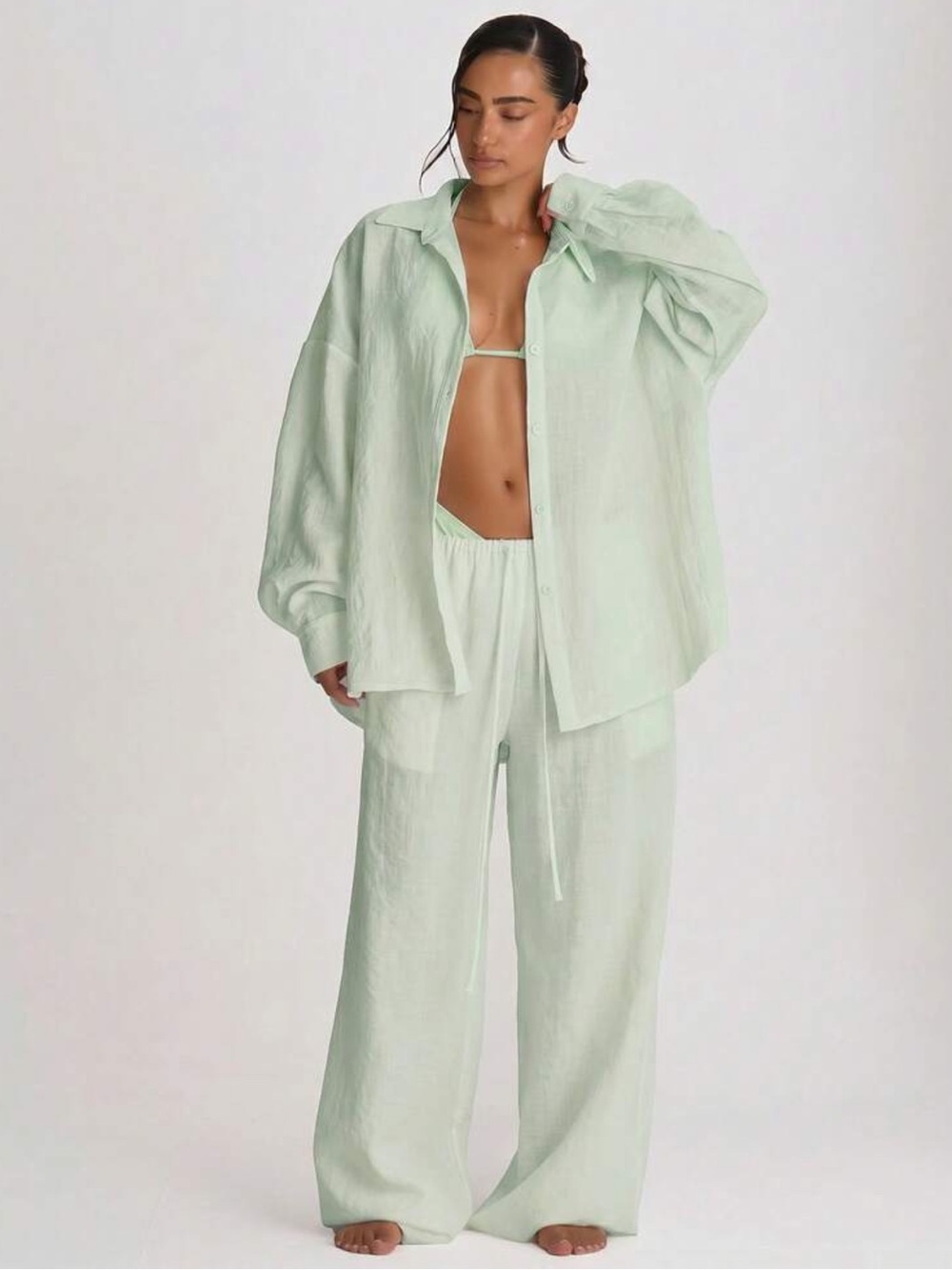 4 Piece Mint Green Bikini Swimsuit & Cover Up Set
